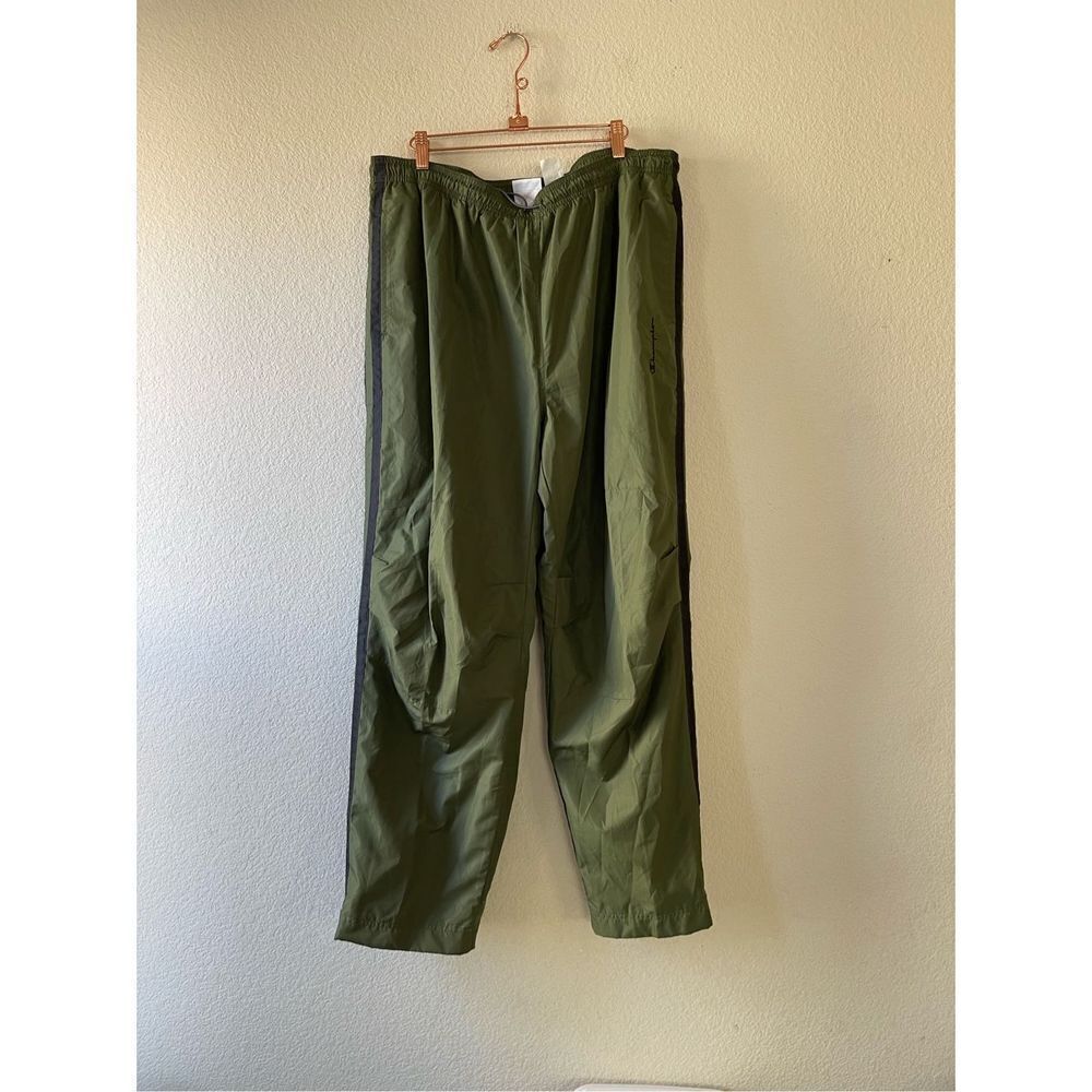 Champion Y2k men’s‎ nylon olive green side stripe sweat pants size xl
